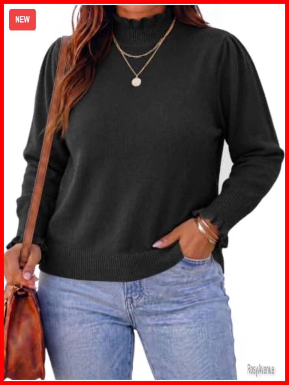 Plus Size Mock Neck Sweater Lightweight Puff Sleeve Fall Pullover